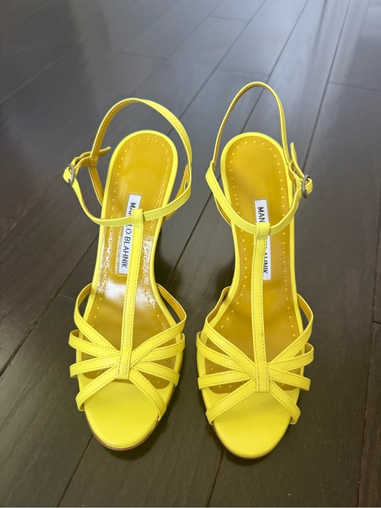 Manolo Blahnik Shoes - Brand new Manolo Blahnik Marana Leather Slingback Sandals in Yellow,  Size 7.5